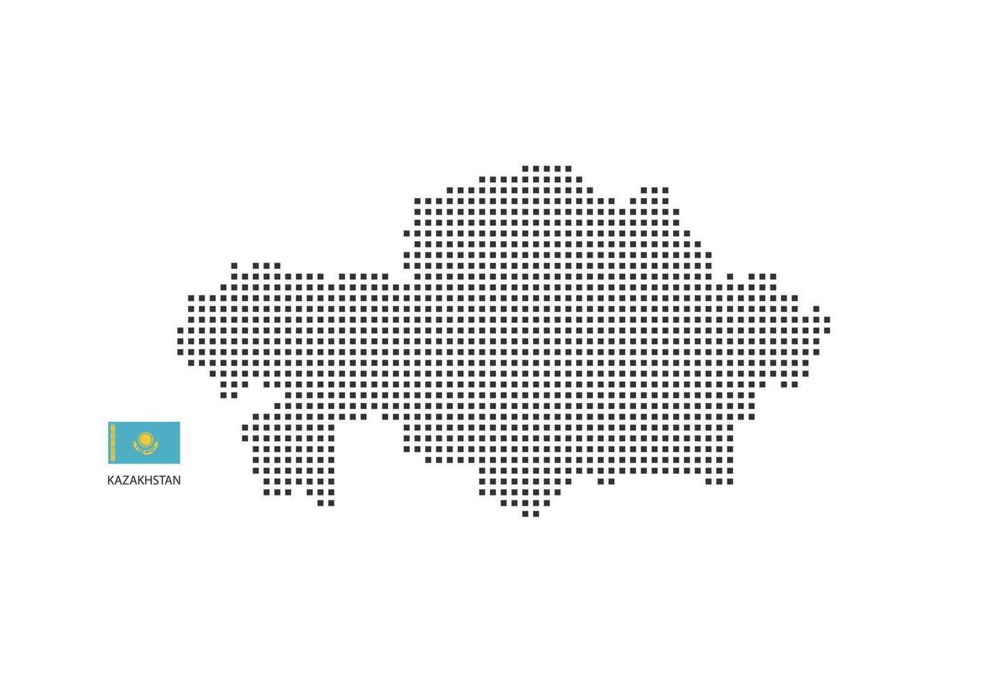 Carte en pointillés pixel carré vectoriel du kazakhstan isolé sur fond blanc avec le drapeau du kazakhstan.