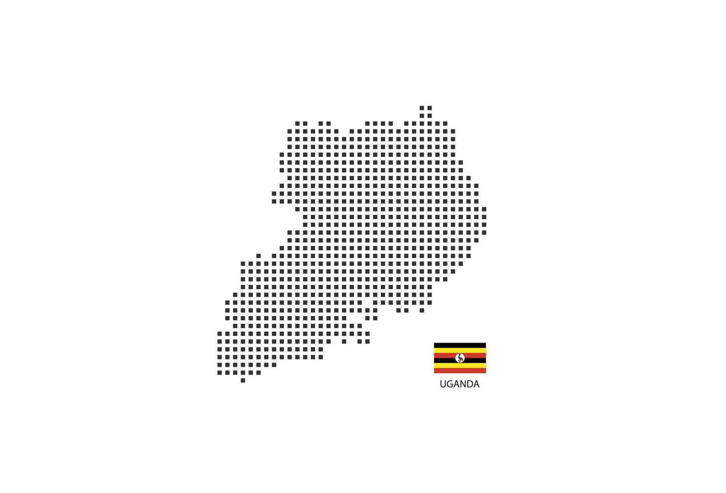 Carte en pointillés pixel carré vectoriel de l'ouganda isolée sur fond blanc avec le drapeau de l'ouganda.