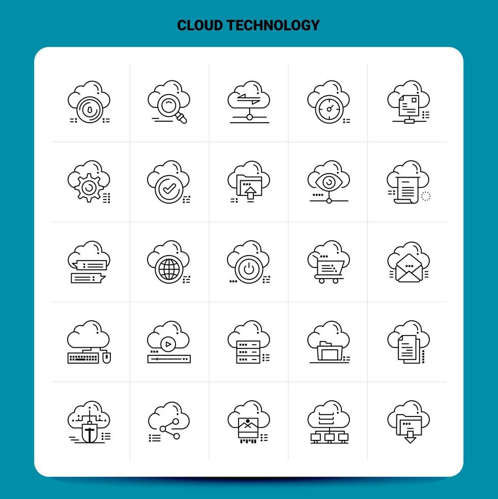 contour 25 nuage technologie jeu d'icônes vecteur ligne style conception noir icônes ensemble linéaire pictogramme pack web et mobile affaires idées conception illustration vectorielle