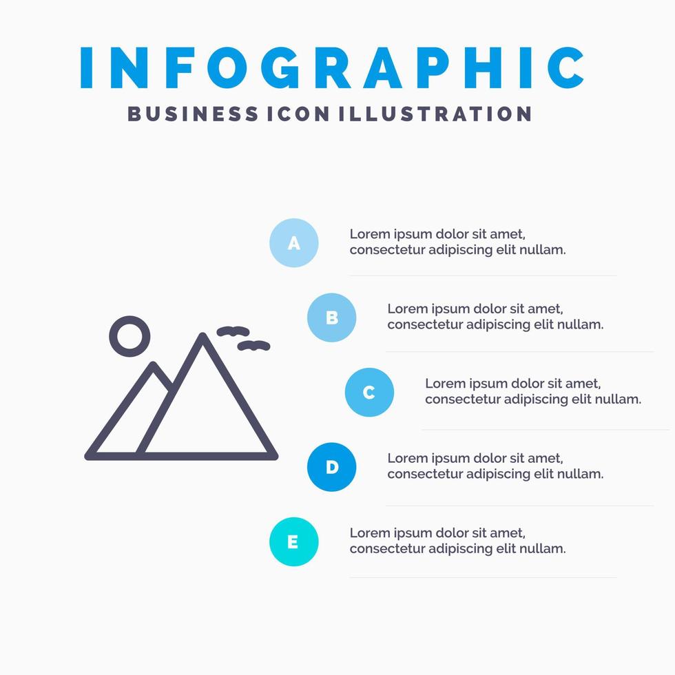 icône de la ligne du soleil de la pyramide historique de giza en egypte avec fond d'infographie de présentation en 5 étapes vecteur