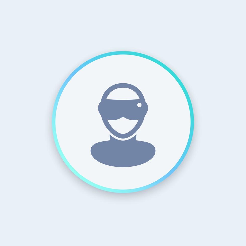 icône de lunettes vr, pictogramme vectoriel de casque de réalité virtuelle, homme dans des lunettes de réalité virtuelle icône ronde élégante, illustration vectorielle
