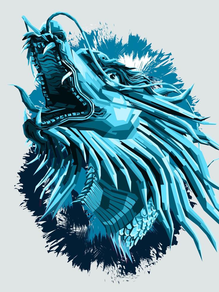 illustration vectorielle tête de dragon bleu vecteur