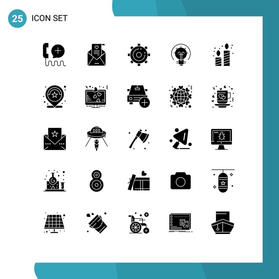 interface mobile glyphe solide ensemble de 25 pictogrammes d'éléments de conception vectoriels modifiables de page d'ampoule de carte de mariage d'énergie de solution vecteur