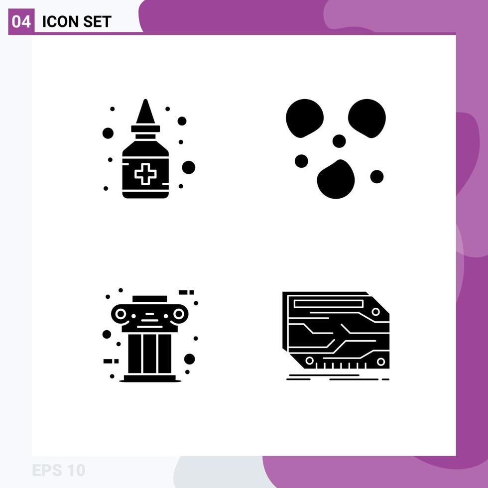 symboles d'icônes universels groupe de 4 glyphes solides modernes de bouteille médecine ancienne histoire météorologique éléments de conception vectoriels modifiables vecteur