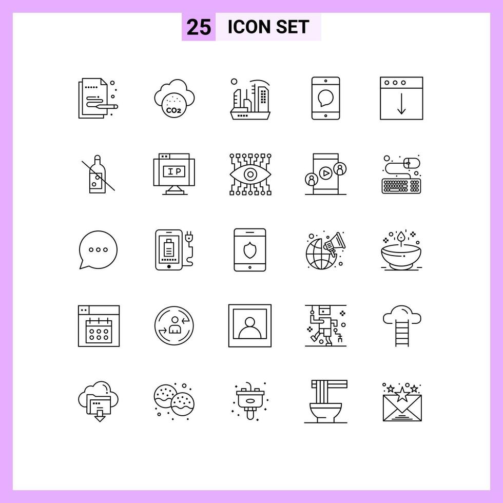 25 lignes universelles définies pour les applications web et mobiles appareils mobiles expansion de la communication urbaine éléments de conception vectoriels modifiables vecteur