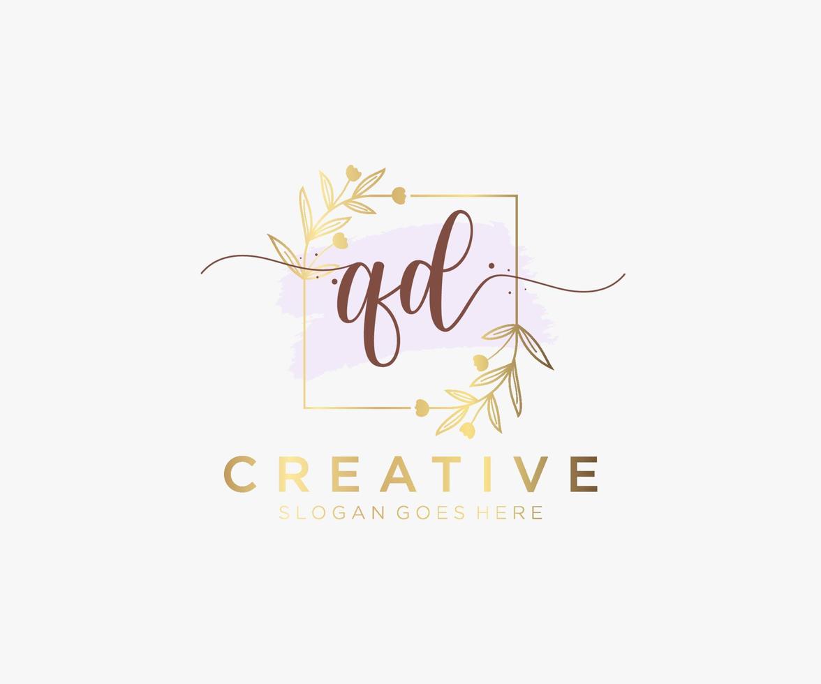 initiale qd logo féminin. utilisable pour les logos nature, salon, spa, cosmétique et beauté. élément de modèle de conception de logo vectoriel plat.