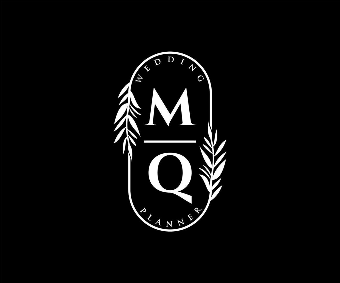 collection de logos de monogramme de mariage lettre initiales mq, modèles minimalistes et floraux modernes dessinés à la main pour cartes d'invitation, réservez la date, identité élégante pour restaurant, boutique, café en image vectorielle vecteur