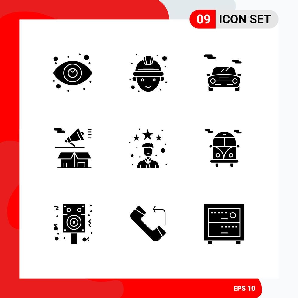 ensemble moderne de 9 glyphes et symboles solides tels que l'annonce de la boîte de voiture ouverte des employés éléments de conception vectoriels modifiables vecteur