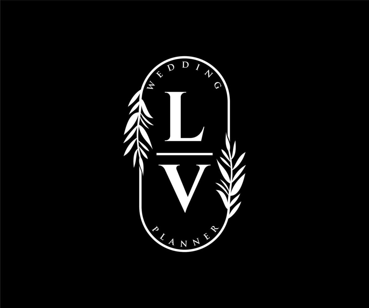 lv initiales lettre collection de logos de monogramme de mariage, modèles minimalistes et floraux modernes dessinés à la main pour cartes d'invitation, réservez la date, identité élégante pour restaurant, boutique, café en image vectorielle vecteur