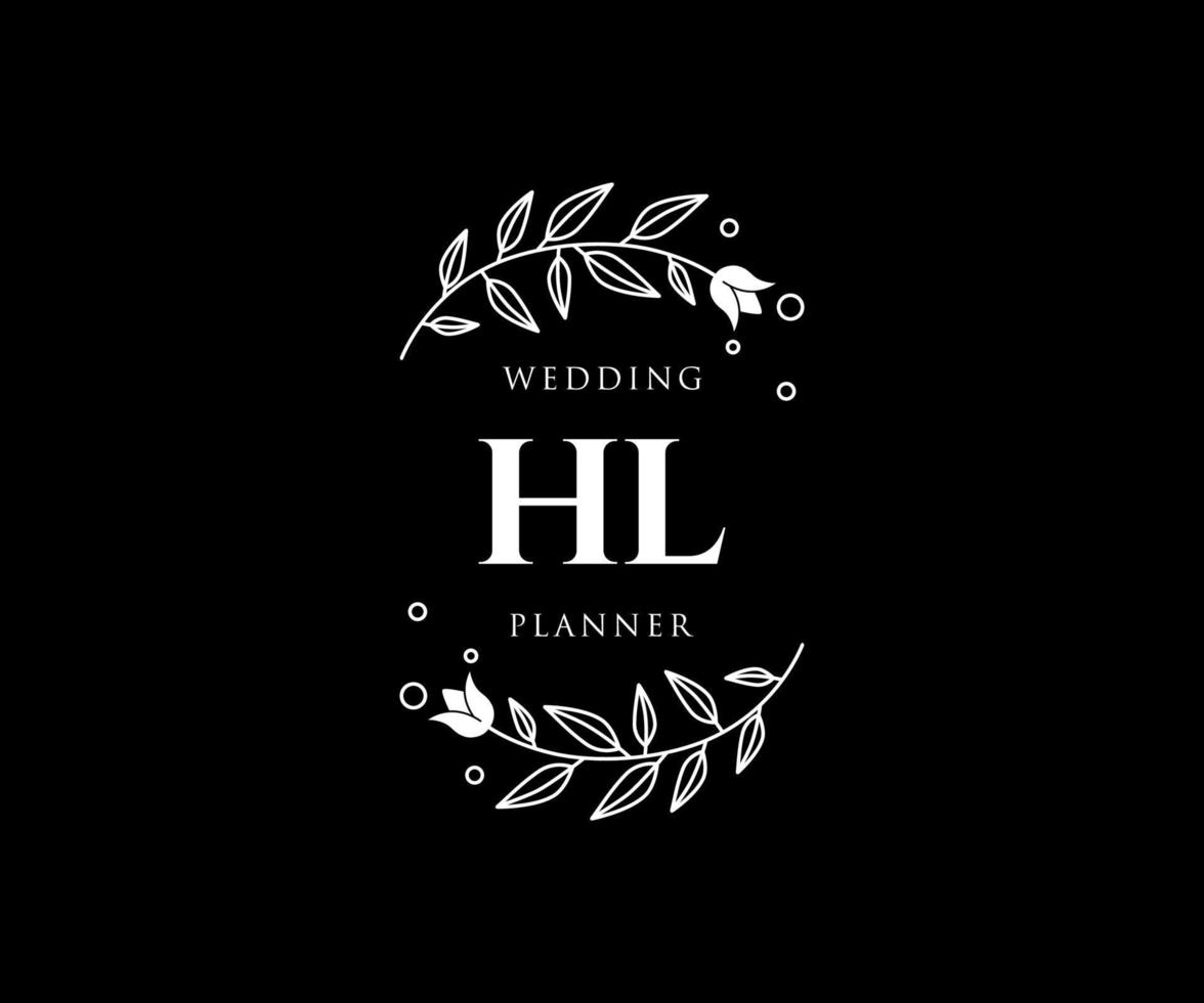 collection de logos de monogramme de mariage lettre initiales hl, modèles minimalistes et floraux modernes dessinés à la main pour cartes d'invitation, réservez la date, identité élégante pour restaurant, boutique, café en image vectorielle vecteur