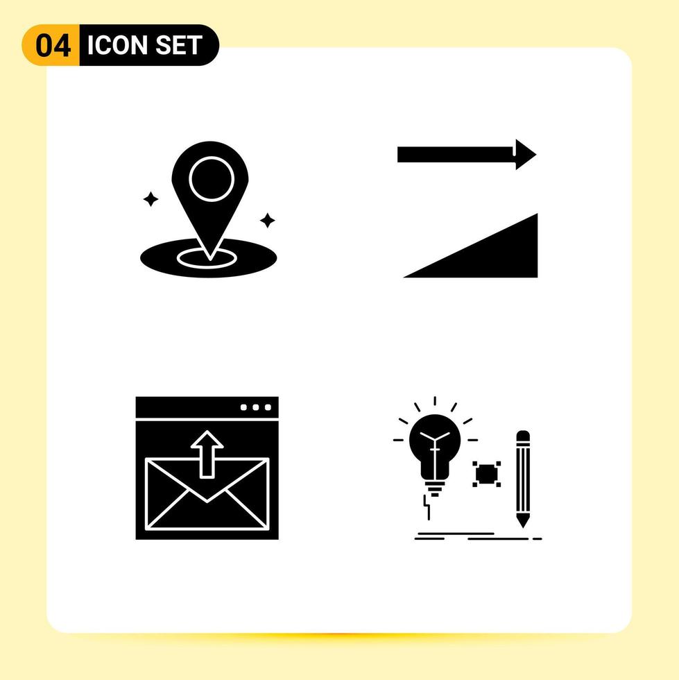 4 concept de glyphe solide pour les sites Web emplacement mobile et applications email idée de communication ascendante éléments de conception vectoriels modifiables vecteur