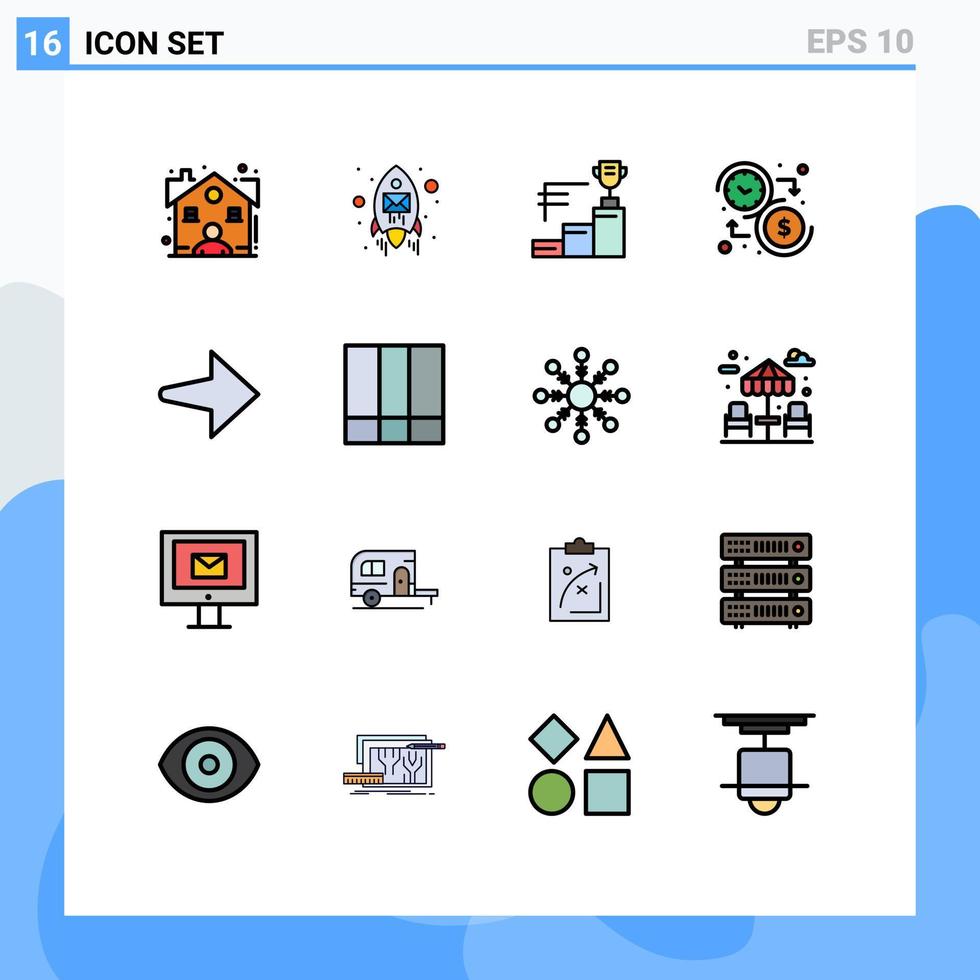 ensemble de 16 symboles d'icônes d'interface utilisateur modernes signes pour les réalisations de temps de flèche budget d'argent éléments de conception de vecteur créatif modifiables