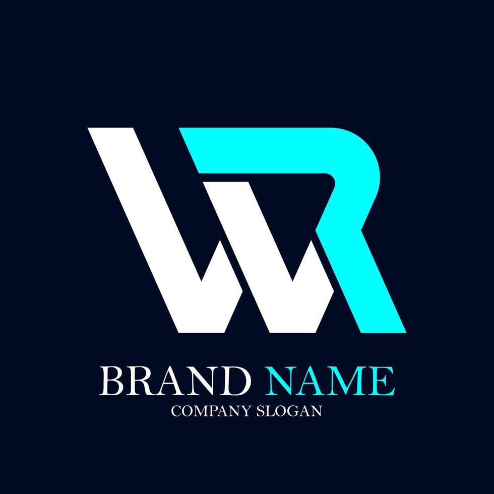 illustration de conception de logo wr lettermark simple en blanc et bleu avec des formes modernes vecteur