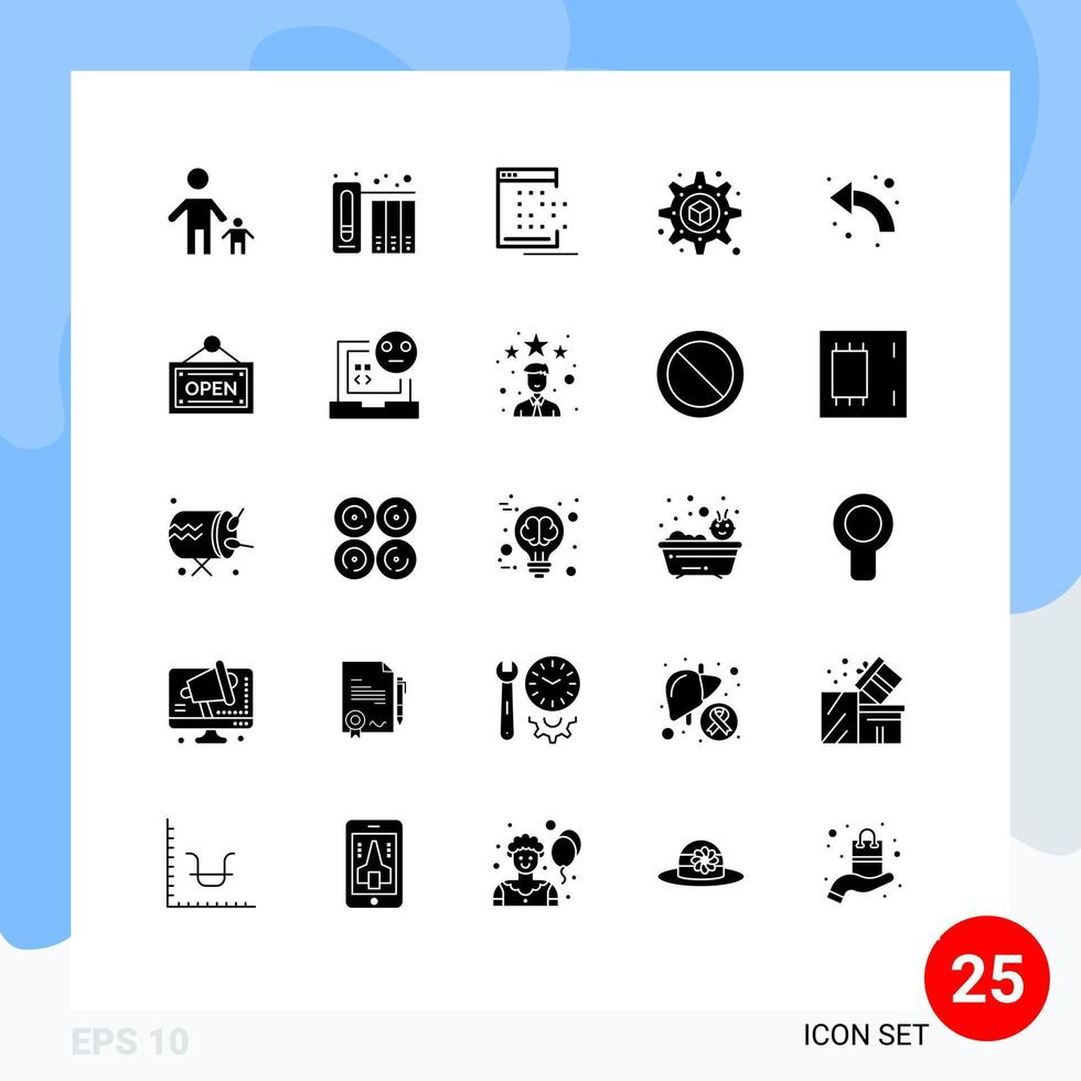 pack de glyphes solides de 25 symboles universels de flèches définissant l'historique des points d'impression éléments de conception vectoriels modifiables vecteur