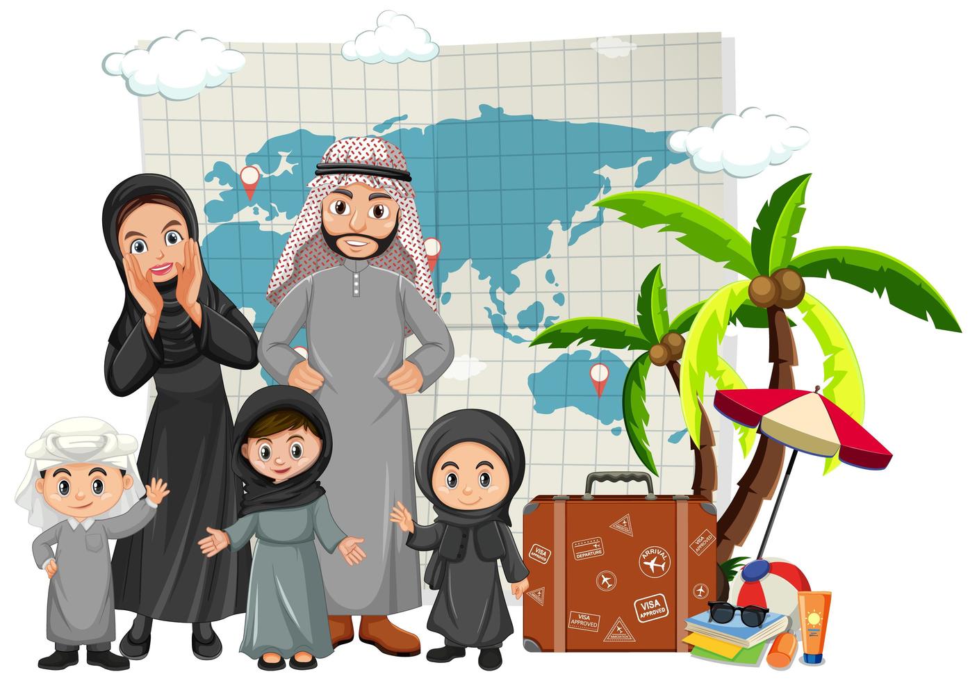 famille arabe en vacances vecteur