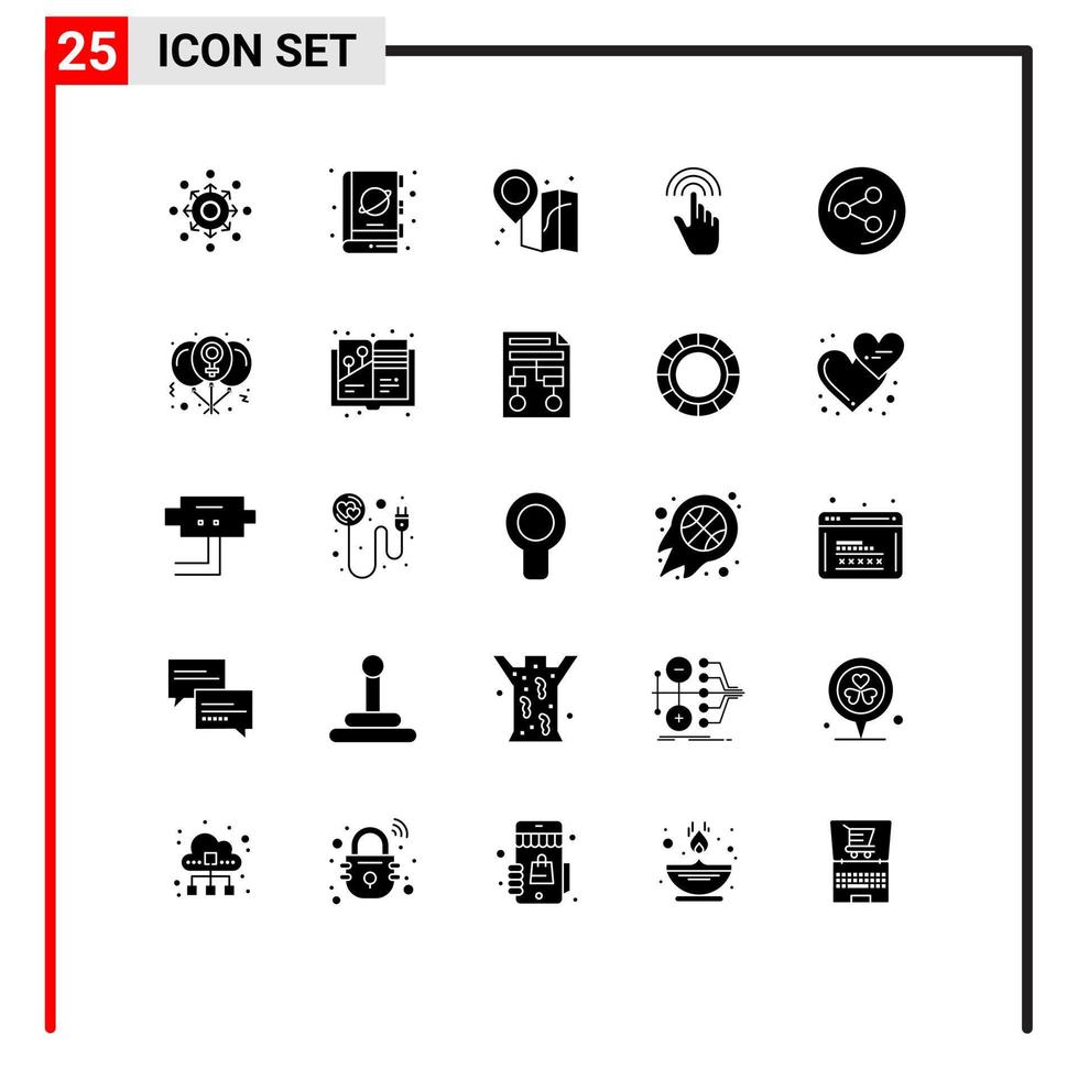 ensemble de 25 glyphes solides vectoriels sur la grille pour les gestes scientifiques de la main du robinet carte éléments de conception vectoriels modifiables vecteur