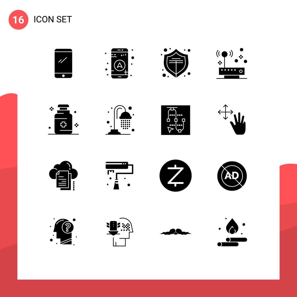 ensemble de 16 symboles d'icônes d'interface utilisateur modernes signes pour le matériel de réseau en ligne de santé médicale éléments de conception vectoriels modifiables vecteur