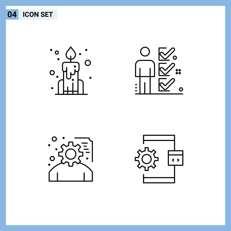 4 couleurs plates vectorielles thématiques remplies et symboles modifiables de la liste de contrôle de la planification des bougies planification du service de coche éléments de conception vectoriels modifiables vecteur
