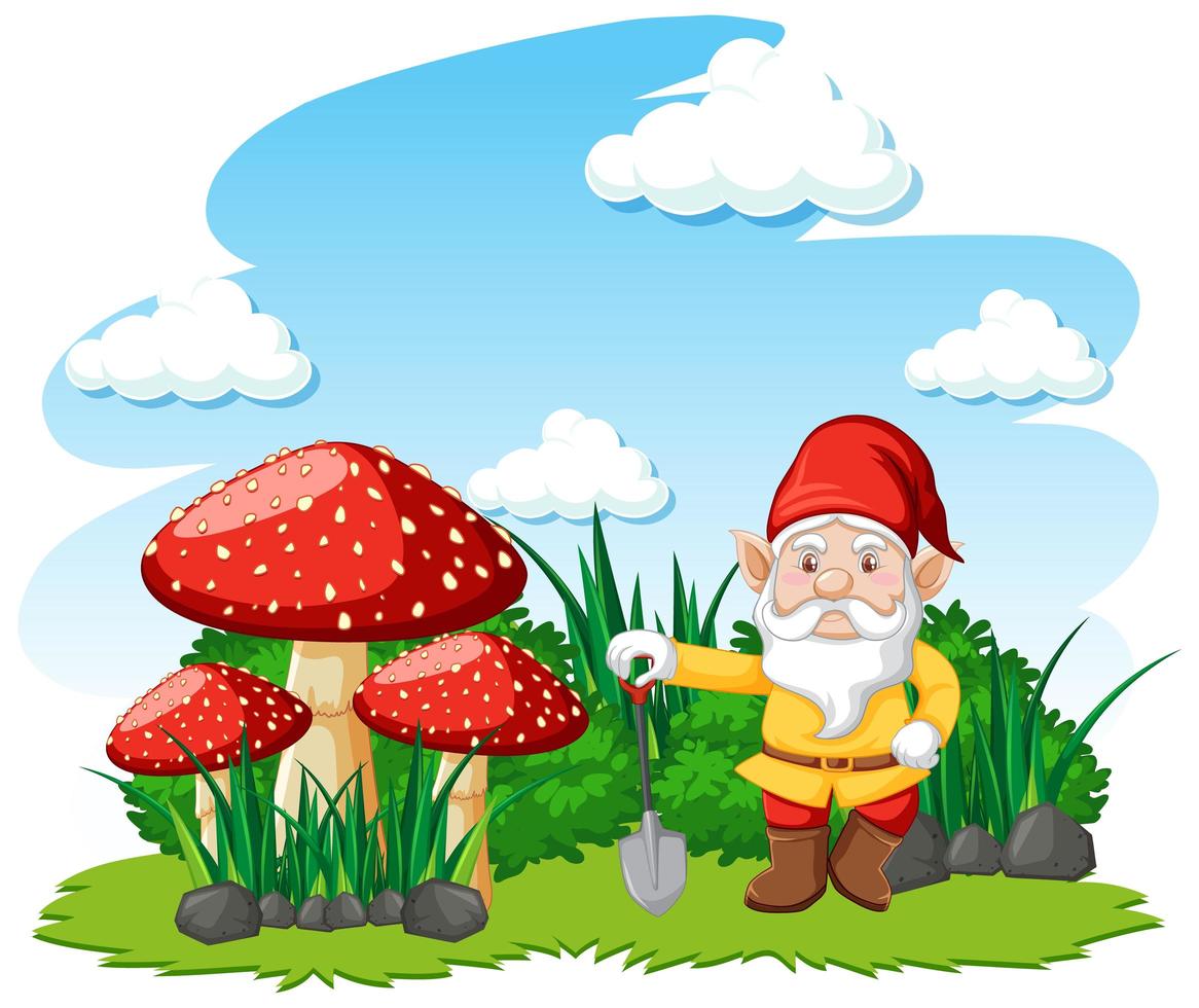 gnomes debout avec personnage de dessin animé de champignon sur fond blanc vecteur