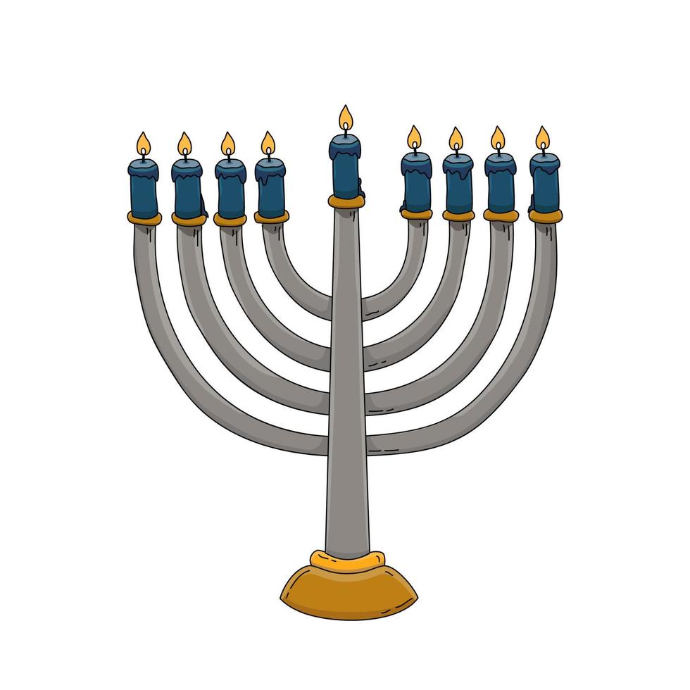 hanukkah menorah, ou hanukkiah. symbole de la fête juive hanukkah. illustration vectorielle dans le style plat. isolé sur fond blanc. vecteur