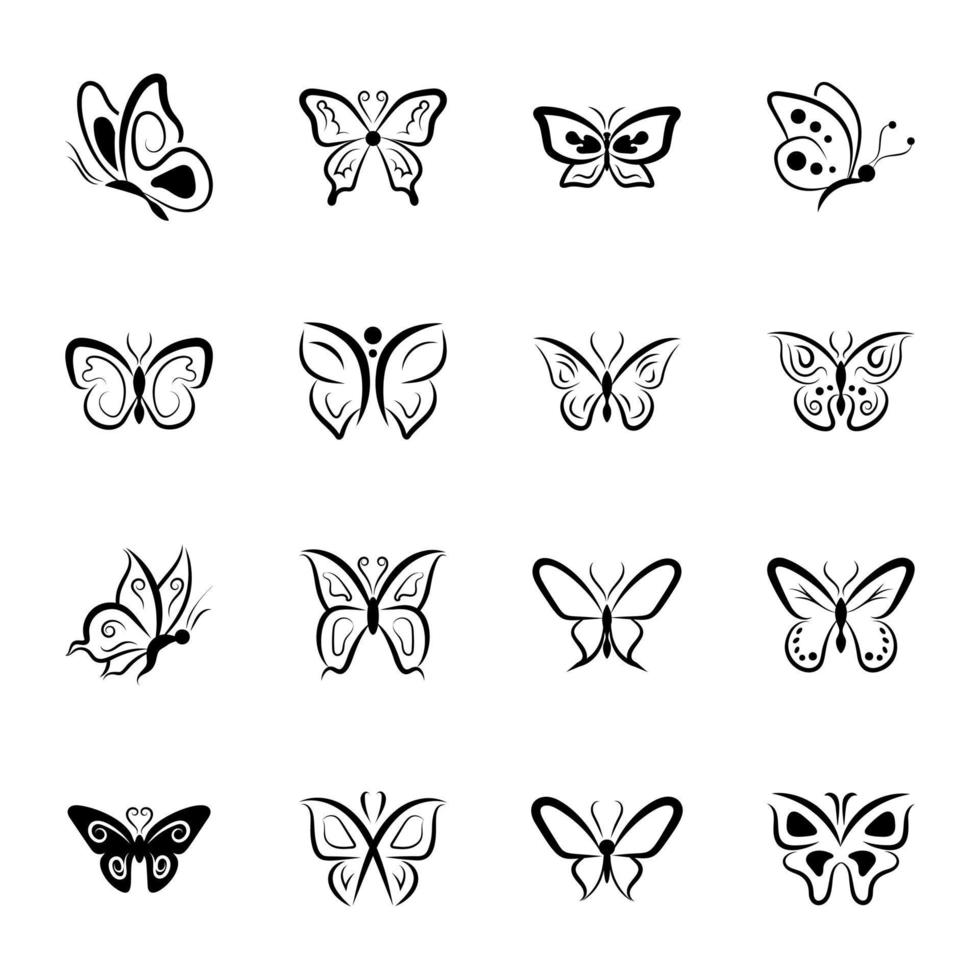 pack d'icônes de glyphe de types de papillons vecteur