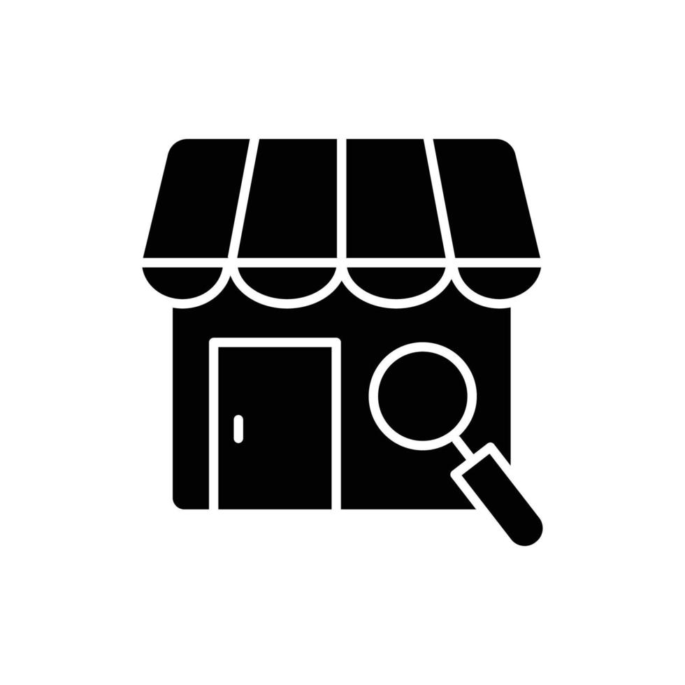illustration d'icône de magasin avec recherche. style d'icône de glyphe. adapté à l'icône de recherche de magasin. icône liée au commerce électronique. conception vectorielle simple modifiable. pixel parfait à 32 x 32 vecteur