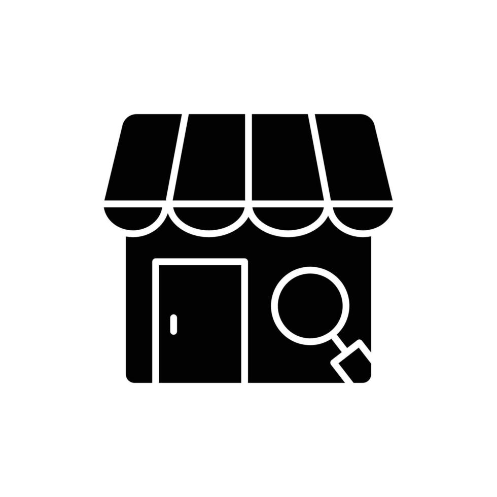 illustration d'icône de magasin avec recherche. style d'icône de glyphe. adapté à l'icône de recherche de magasin. icône liée au commerce électronique. conception vectorielle simple modifiable. pixel parfait à 32 x 32 vecteur