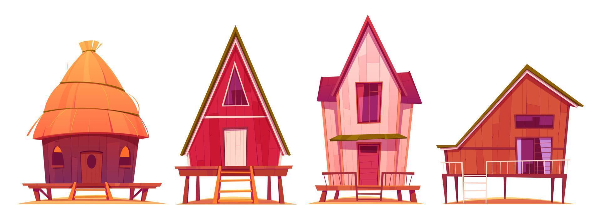 bungalows, maisons de plage sur pilotis avec terrasse vecteur