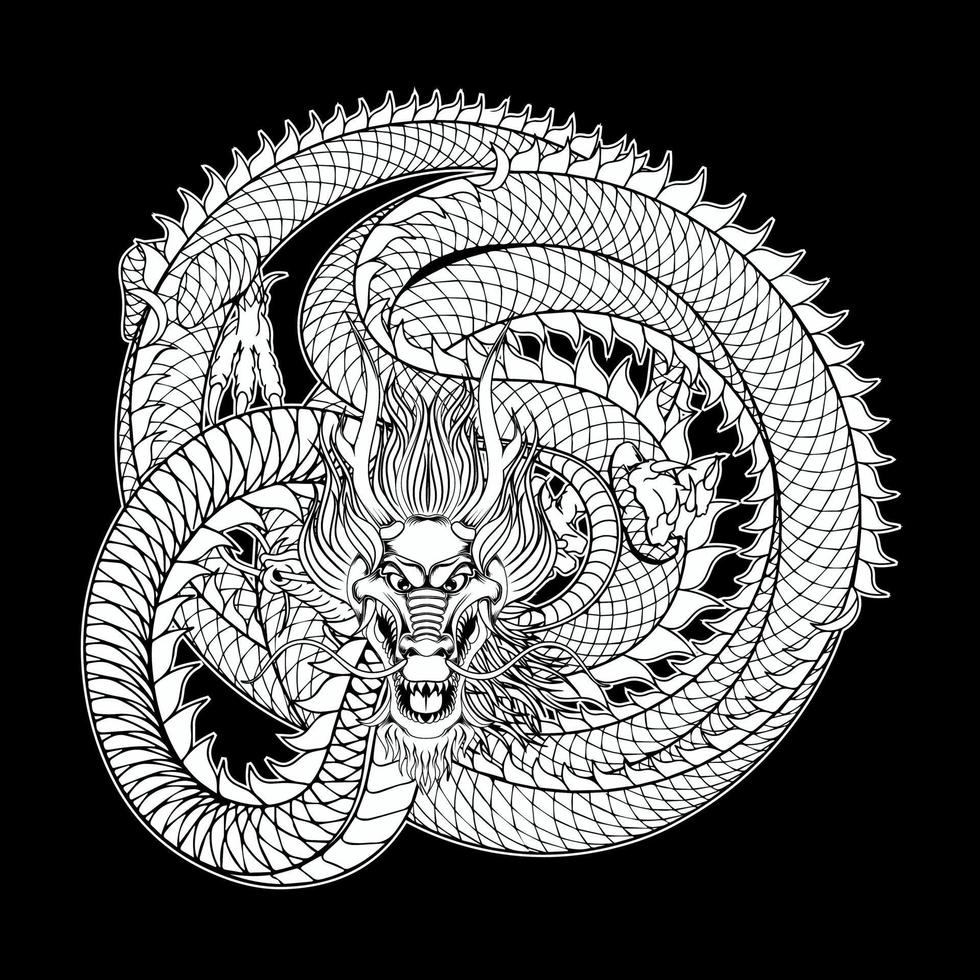 illustration vectorielle de tatouage de style japonais dragon vecteur