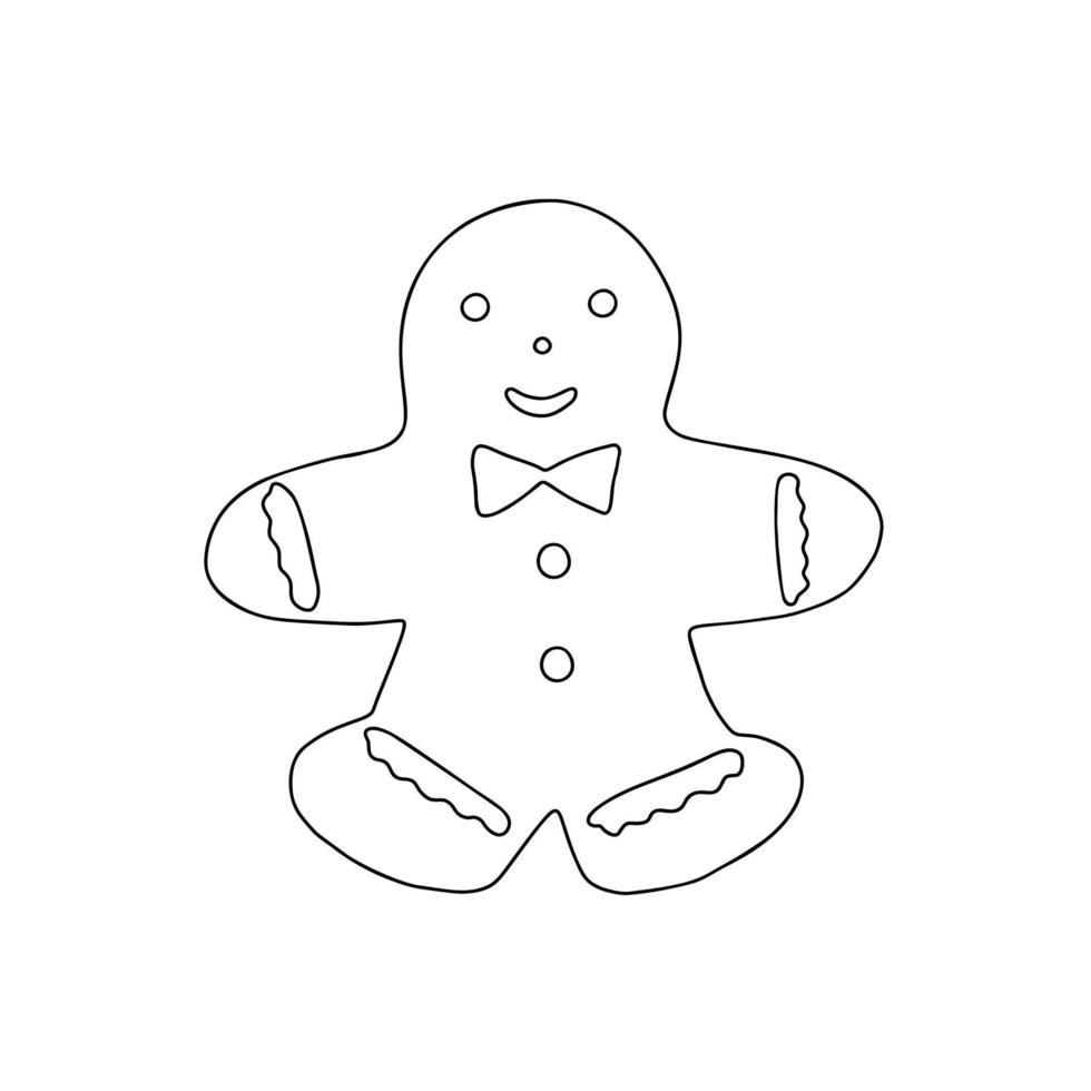 petit homme en pain d'épice traditionnel biscuit de vacances de noël, dessert de saison sucré pour le dîner festif, illustration vectorielle de contour simple vecteur