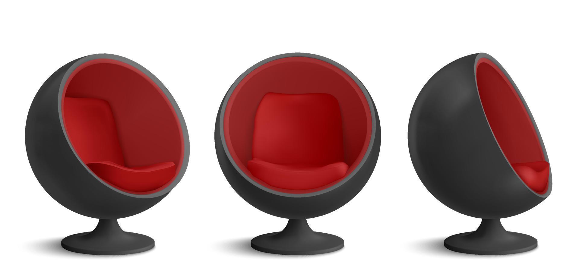fauteuil boule noir et rouge, fauteuil oeuf de designers vecteur