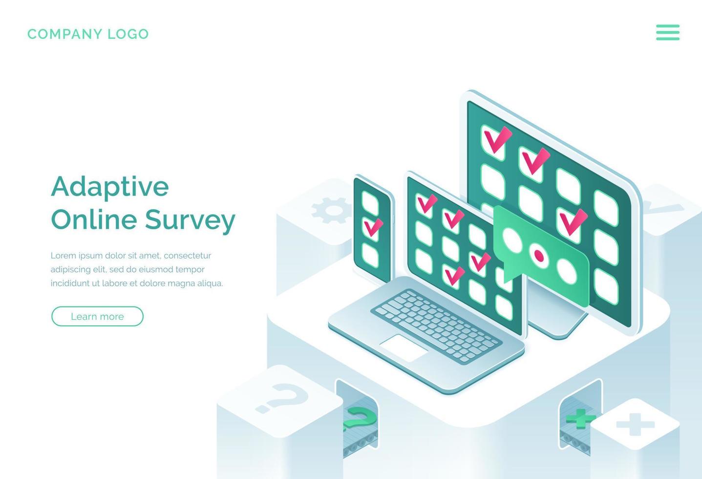 page de destination isométrique de l'enquête en ligne adaptative vecteur