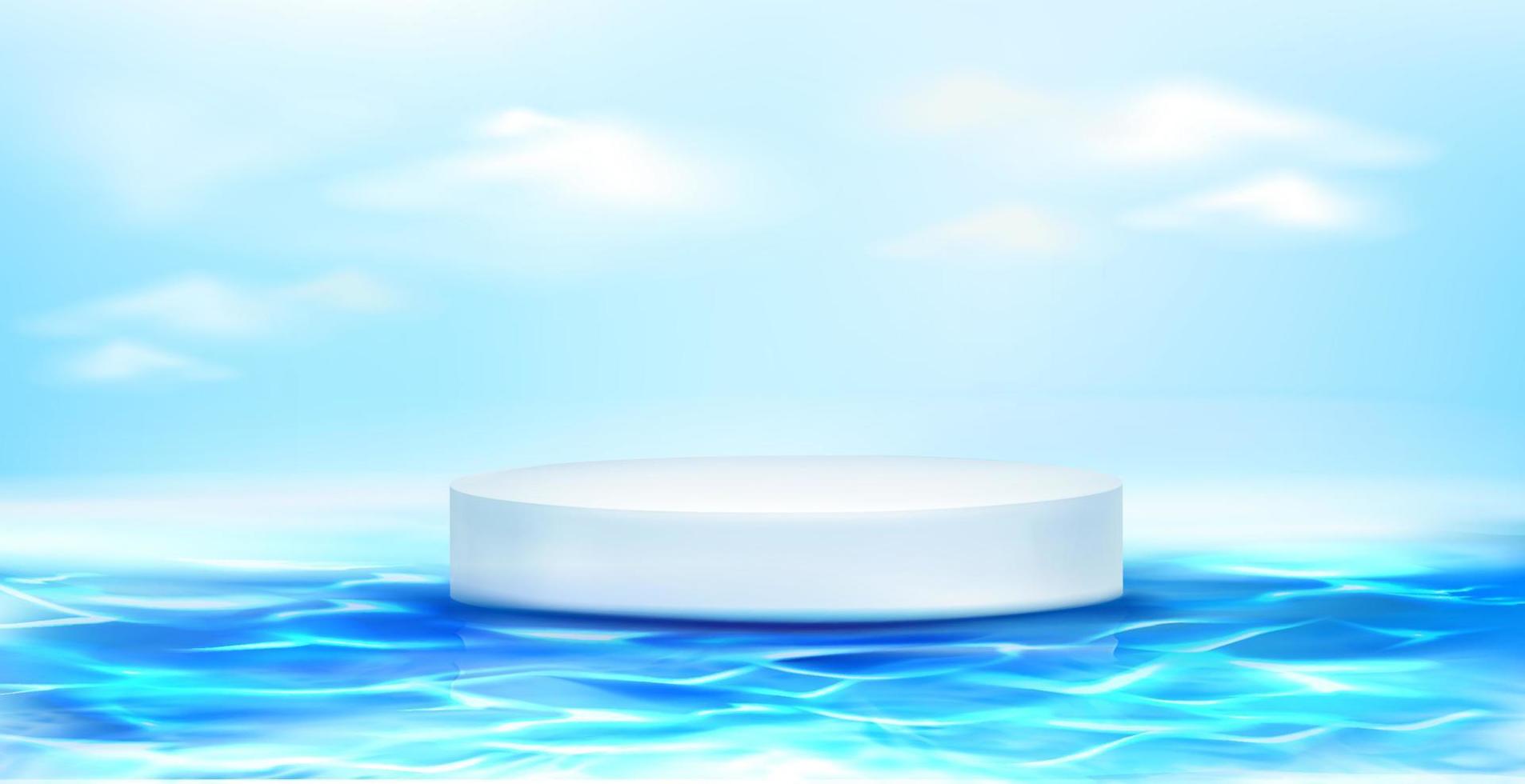 podium rond blanc flottant sur la surface de l'eau bleue vecteur