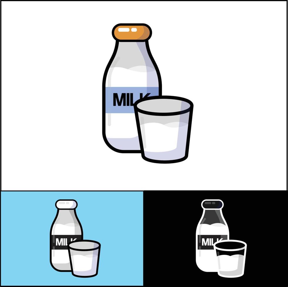 bouteille de lait et lait dans le verre logo signe vecteur