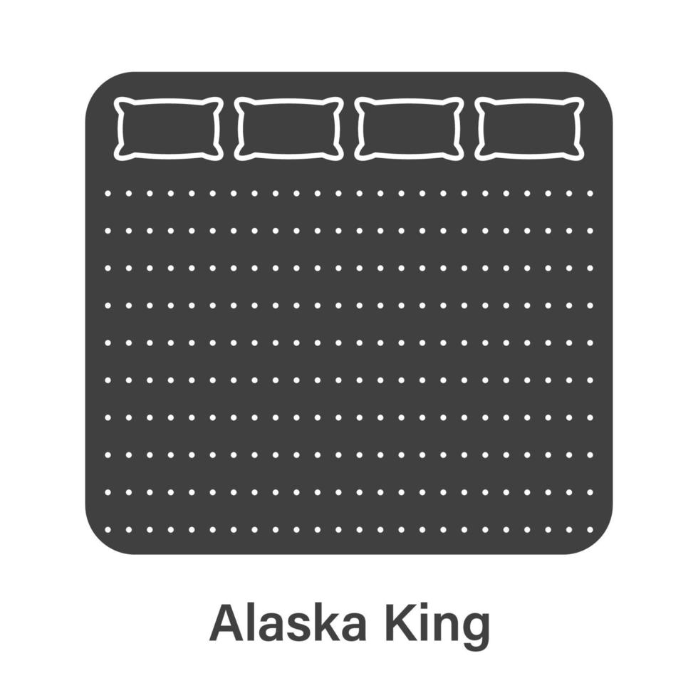 dimension de la taille du lit. icône de silhouette de roi de l'alaska de matelas. mesure de la longueur du lit pour la chambre à coucher dans le pictogramme de l'hôtel ou de la maison. taille du matelas pour la chambre à coucher. illustration vectorielle isolée. vecteur