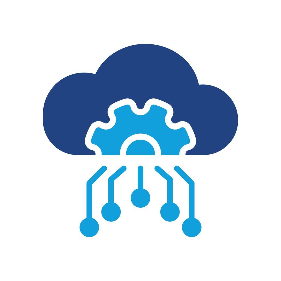 icône de couleur de réglage du serveur cloud. pictogramme de configuration du cloud computing. nuage numérique avec icône de silhouette de concept de configuration d'engrenage. illustration vectorielle isolée. vecteur