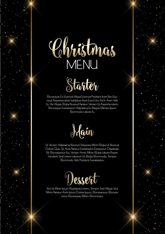 design élégant de menu de noël noir et or vecteur