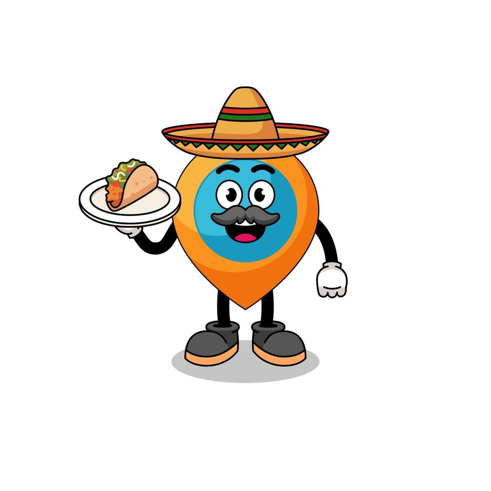 caricature de personnage du symbole de localisation en tant que chef mexicain vecteur