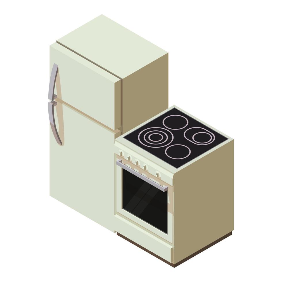 vecteur isométrique d'icône d'appareil ménager. réfrigérateur à deux chambres et cuisinière électrique