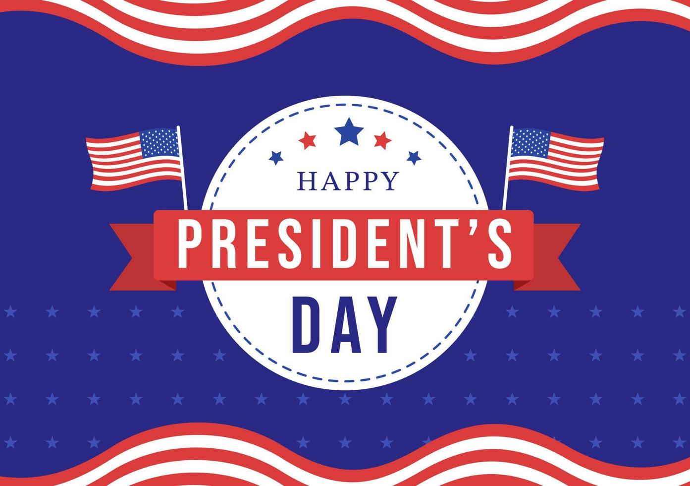 bonne fête des présidents avec étoiles et drapeau américain pour le président américain adapté à l'affiche dans l'illustration de modèles dessinés à la main de dessin animé plat vecteur