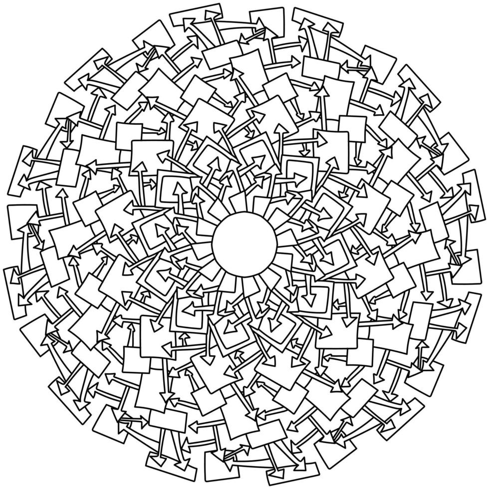 mandala de contour de flèches et de carrés, coloriage méditatif avec motifs fleuris vecteur