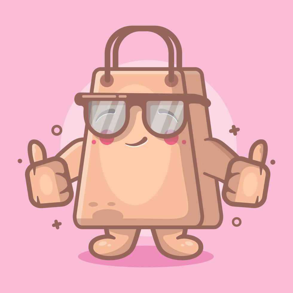 mascotte de personnage de sac à provisions intelligent avec le pouce vers le haut geste de la main dessin animé isolé dans un style plat vecteur