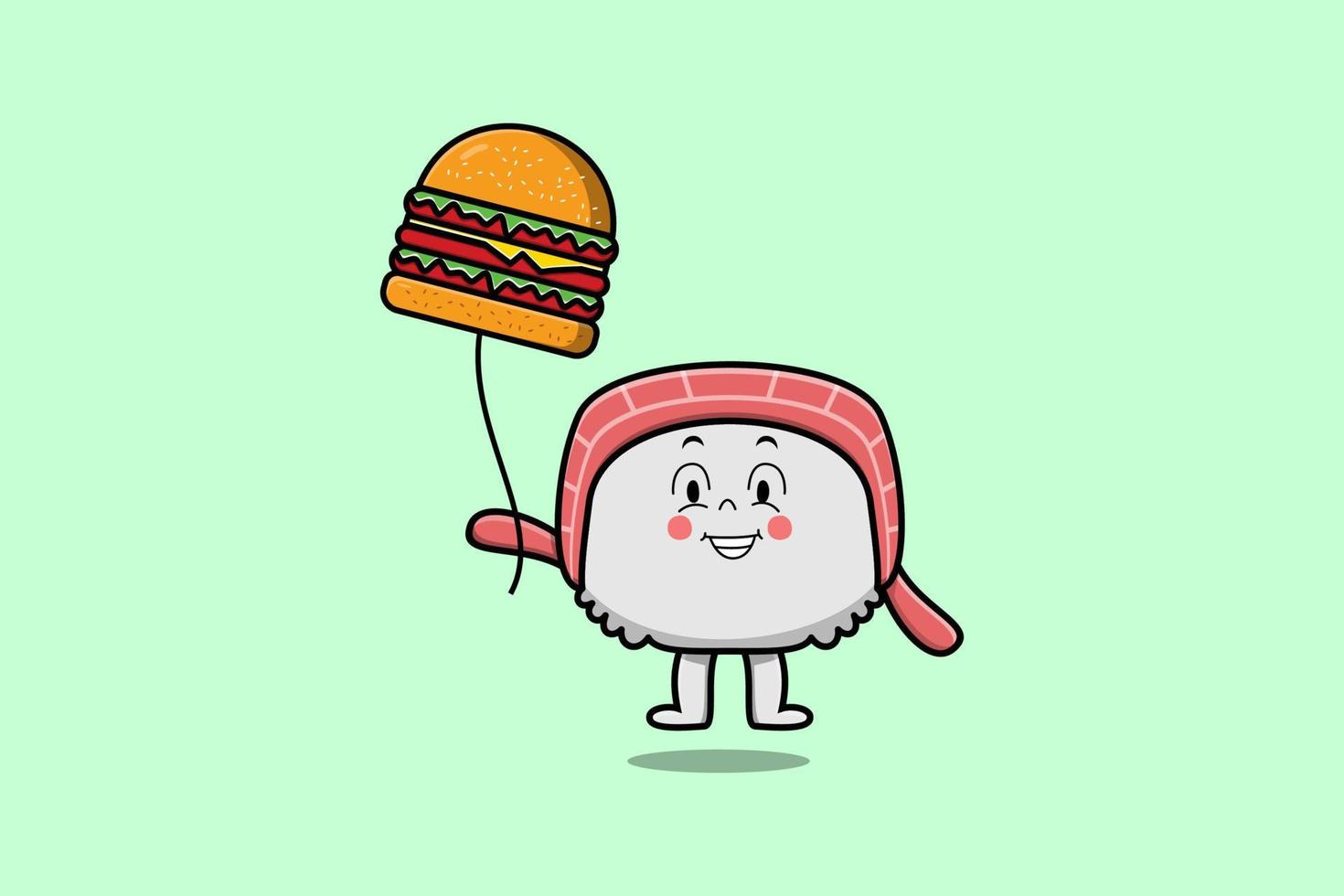 sushi de dessin animé mignon flottant avec ballon burger vecteur