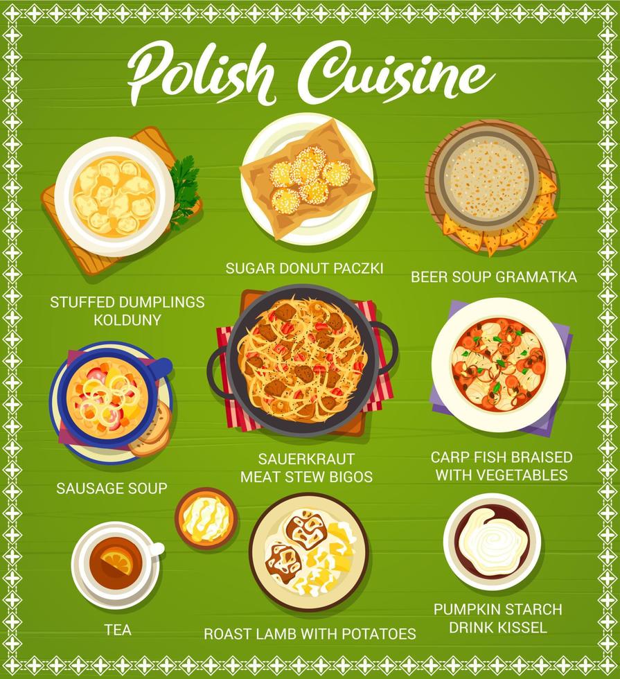 modèle de menu de plats et de plats de cuisine polonaise vecteur