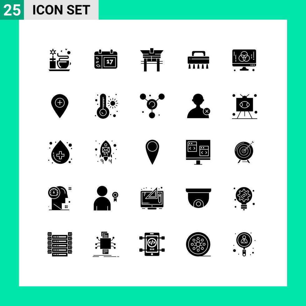 25 concept de glyphe solide pour les sites Web mobiles et applications graphiste pont ordinateur nettoyage éléments de conception vectoriels modifiables vecteur
