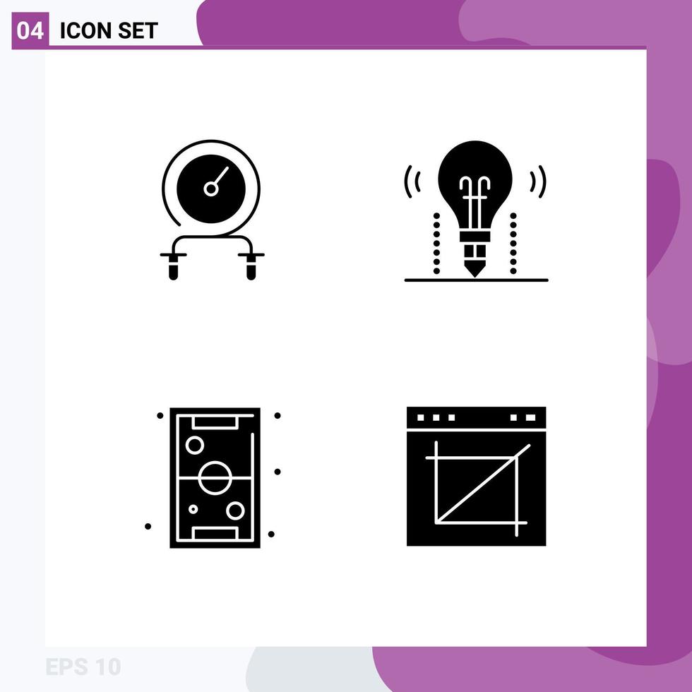 interface utilisateur pack de 4 glyphes solides de base de jeux d'ampoules d'intensité scientifique rapide éléments de conception vectoriels modifiables vecteur