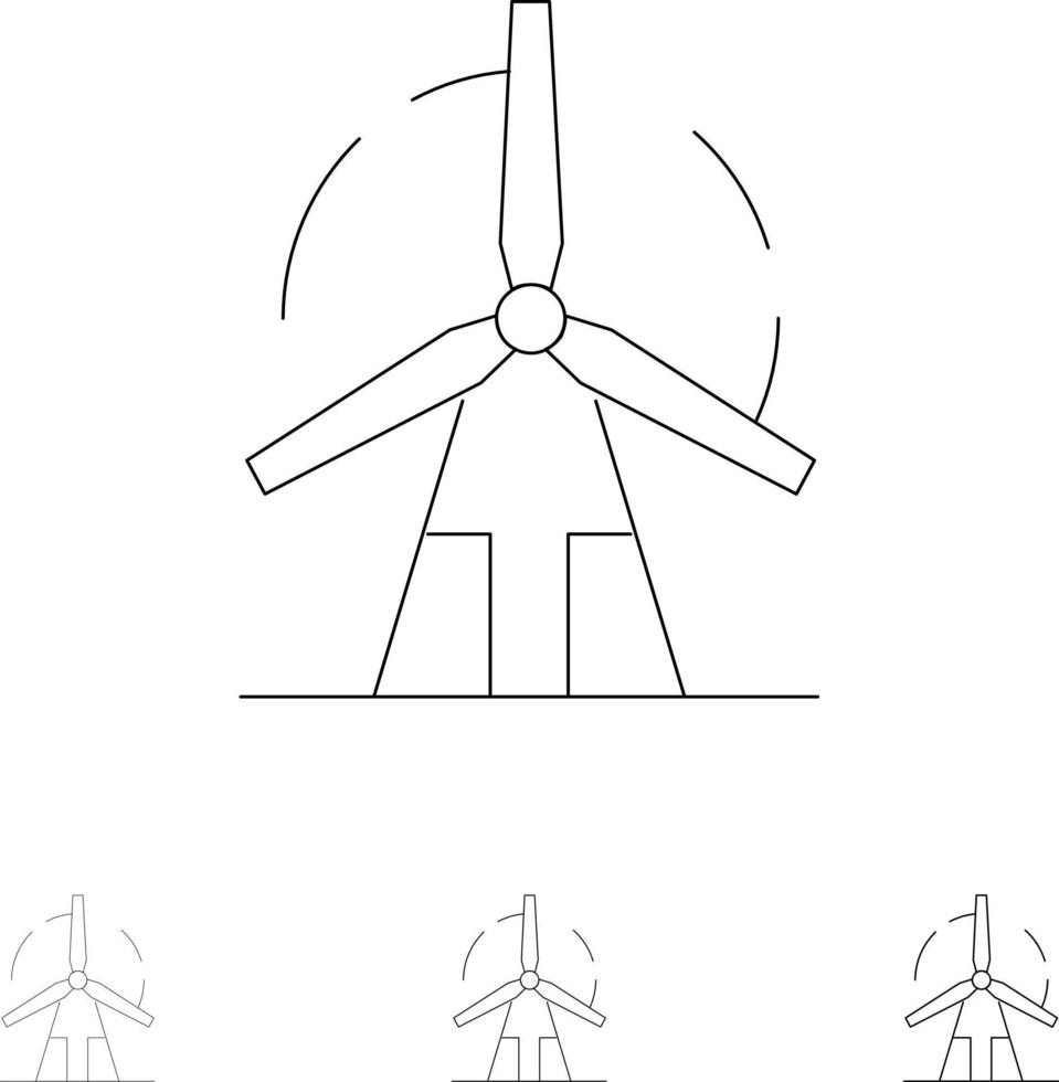 énergie propre énergie verte moulin à vent audacieux et mince jeu d'icônes de ligne noire vecteur