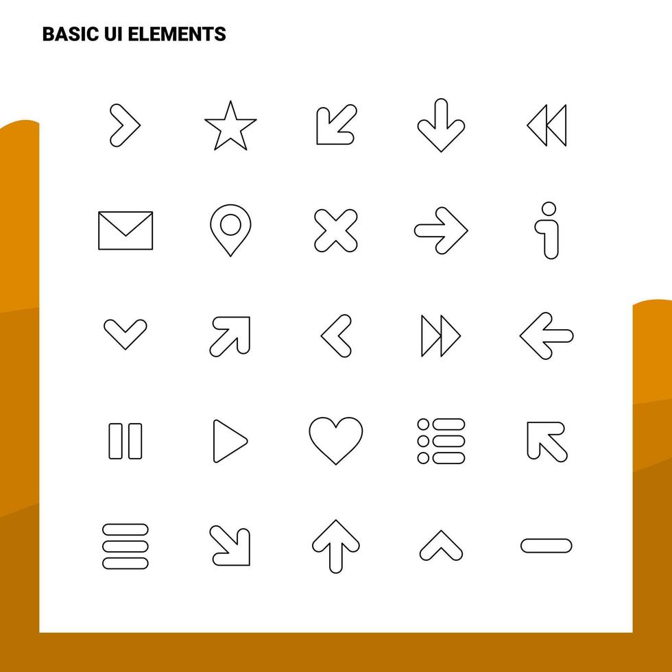 ensemble d'éléments d'interface utilisateur de base ensemble d'icônes de ligne 25 icônes vectorielles conception de style minimalisme icônes noires définies pack de pictogrammes linéaires vecteur