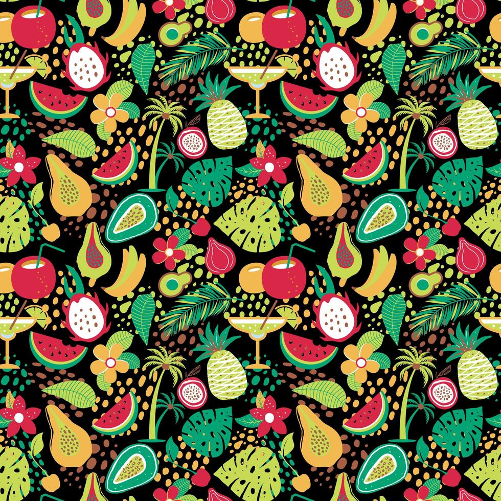 motif hawaïen avec fruits tropicaux et fleurs vecteur