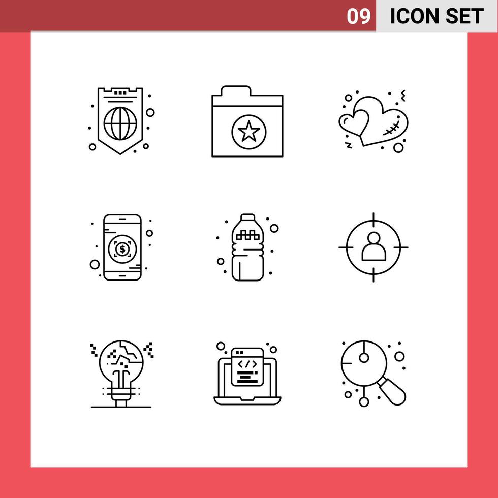 ensemble de 9 symboles universels de coeurs de boisson humaine investissements en bouteille éléments de conception vectoriels modifiables vecteur